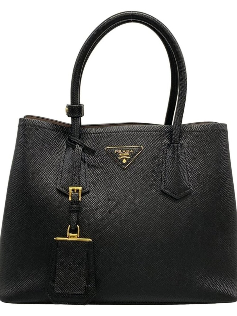 PRADA Double Small Bag Black Saffiano Leather Tote Bag